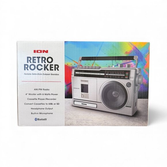 ION Retro Rocker Portable Boombox - Bluetooth Cassette. Silver - Picture 1 of 4